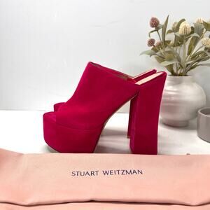 Stuart Weitzman Skyhigh 145 Platform Slide Suede Azalea SD275 Women's US 7.5 B
